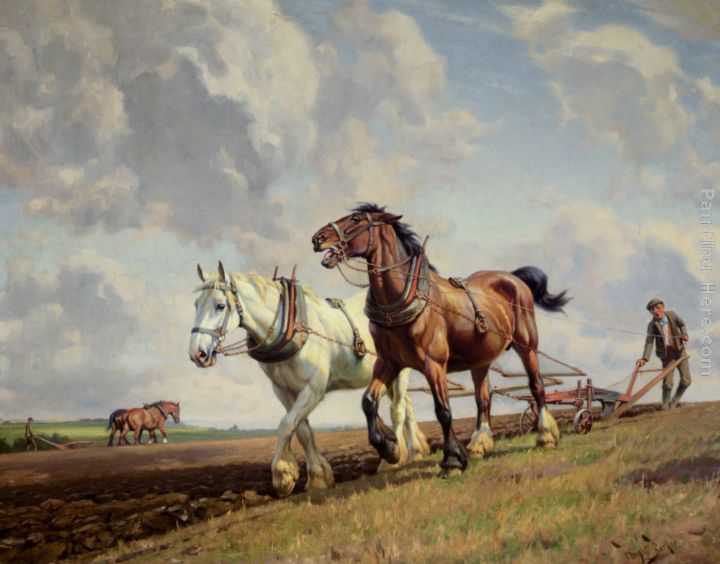Ploughing The Fields painting - Wright Barker Ploughing The Fields art painting